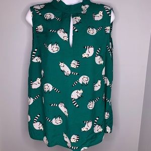 ModCloth Sz Large Raccoon Print Green Blouse